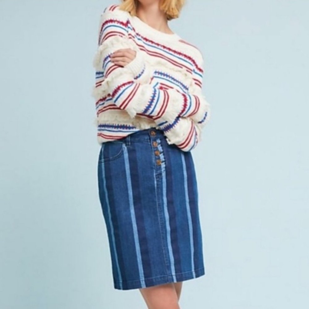 Maeve by Anthropologie Blue Striped Pencil Skirt
